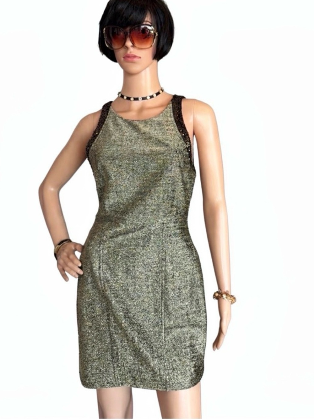 FOREVER 21 Vintage Gorgeous Metallic Gold Speckled Dress Sz Small, back zipper!